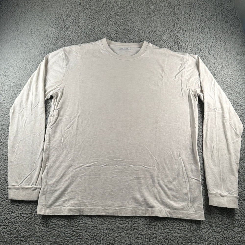 John Elliott Shirt Mens 3 Long Sleeve 100% Cotton Crewneck Off White Made in USA